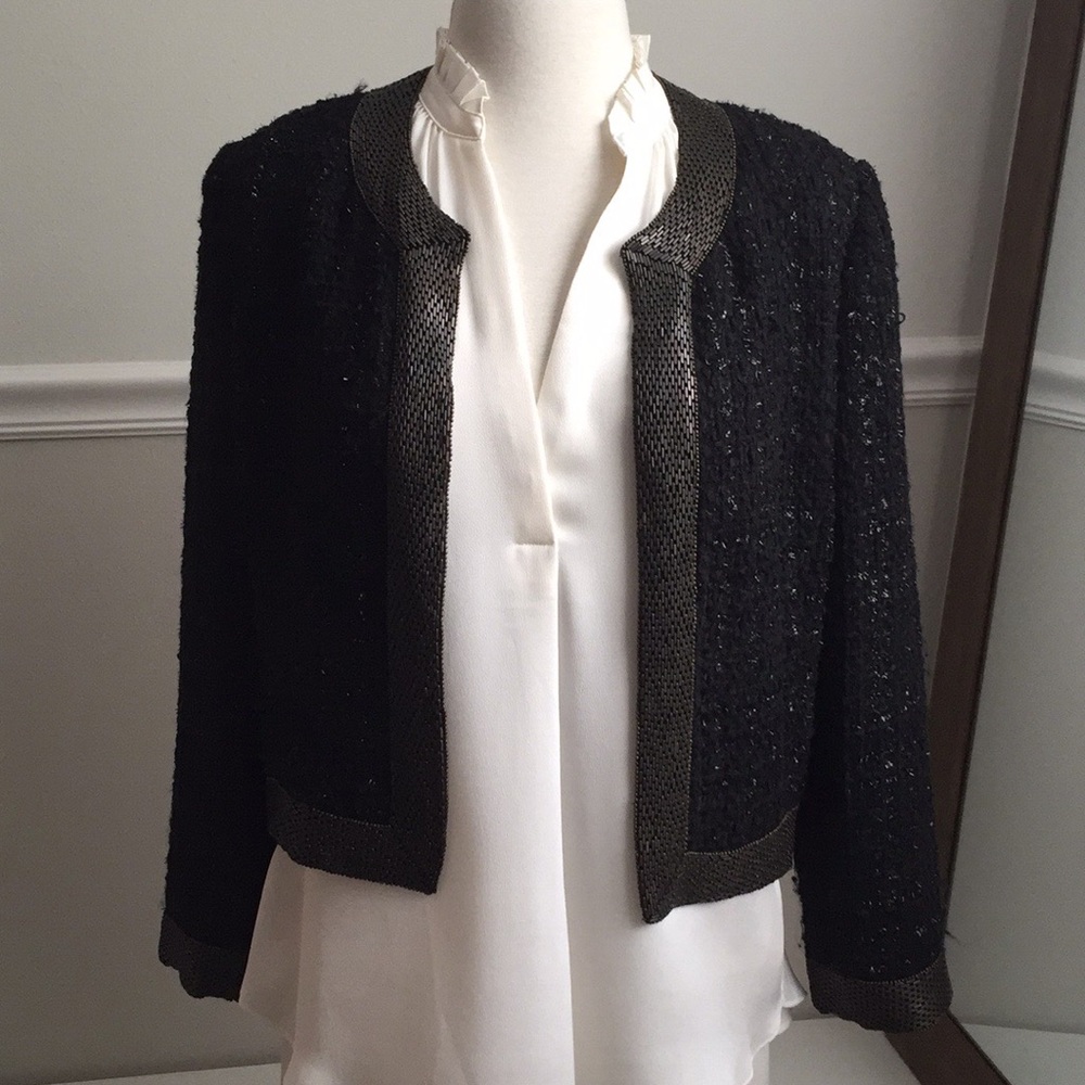 Parker NY Black Shimmer Bouclé Jacket w Metal Trim